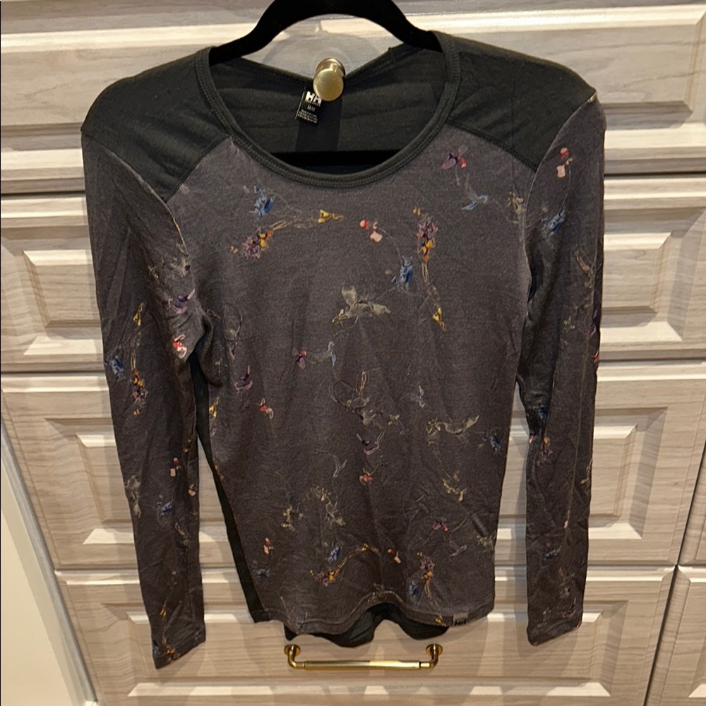 Women's Black Floral Merino Wool LS and Pant Set